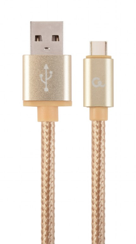 Picture of Gembird Cotton braided Type-C USB cable with metal connectors, 1.8 m gold CCB-mUSB2B-AMCM-6-G