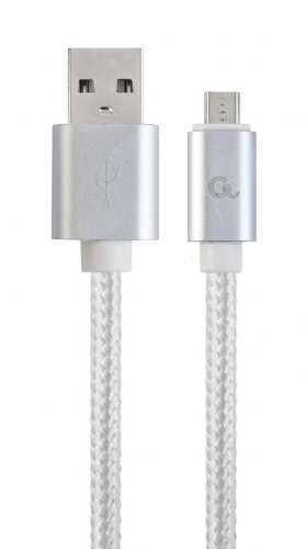 Picture of Gembird Cotton braided Micro-USB with metal connectors 1.8m silver CCB-mUSB2B-AMBM-6-S