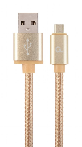 Picture of Gembird Cotton braided Micro-USB cable metal connectors, 1.8 m, Gold Color CCB-mUSB2B-AMBM-6-G